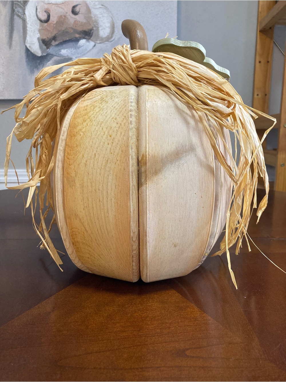 Vintage Hand Painted Wooden Fall Pumpkin Centerpiece With Ghost & Scarecrow Art - Picture 12 of 15